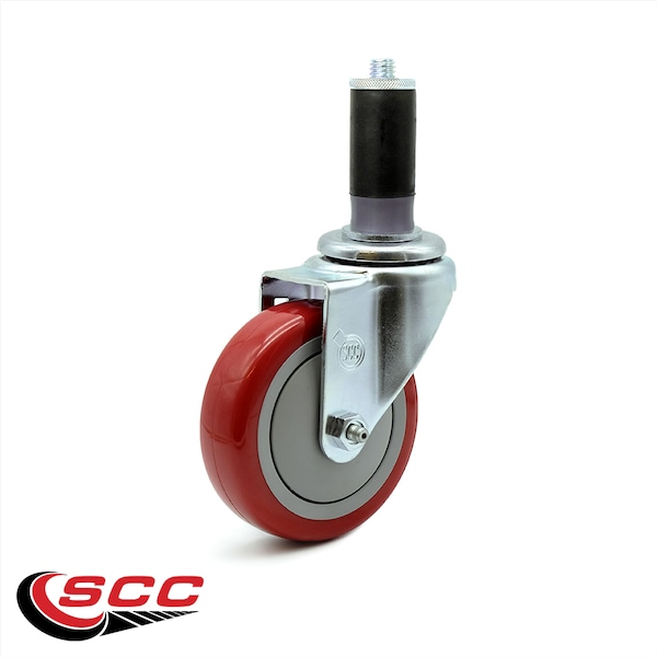 4 Inch Red Polyurethane Wheel Swivel 1-1/4 Inch Expanding Stem Caster SCC